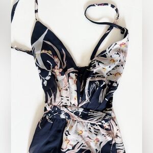 Navy blue tropical floral Maxi Dress